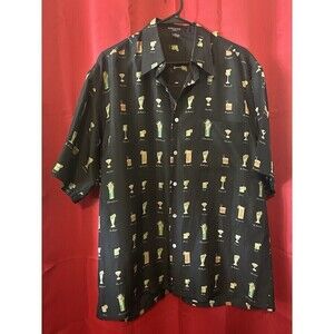 Men's Riscatto Seta XL Short Sleeve Shirt 100% Silk Allover Bartender Print